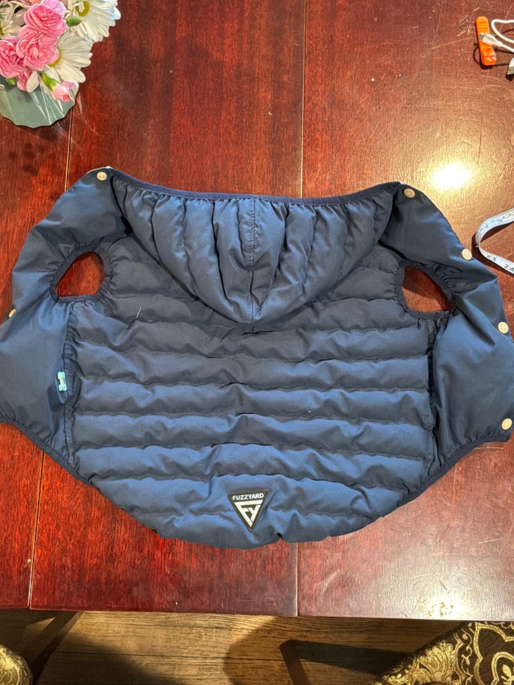 Light Dog Puffer Coat in Blue with Hood Snap Closure - Picture 4 of 6